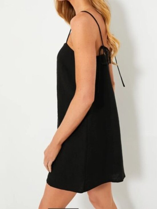 Tuckernuck Linen Lea Mini Dress Black XXL NWT Shift Bow Back Strap Sleeveless - Picture 4 of 14
